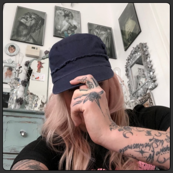 Navy Blue Button Accent Baker Boy Hat - Picture 6 of 6